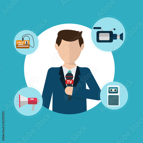 Modern flat concept of journalism press news reporter.