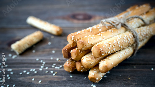 Tableau sur toile Breadsticks sesame seeds.