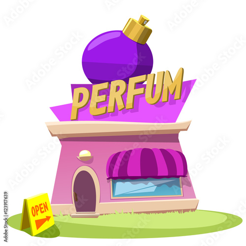 perfume boutique with a sign. Flat illustration. Vector