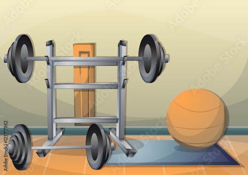 cartoon vector illustration interior fitness room with separated layers in 2d graphic