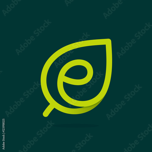 E letter logo in green leaf.