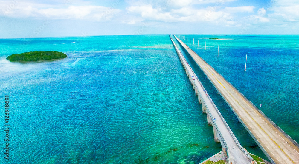 Overseas Highway aerial view on a beautiful sunny day, Florida