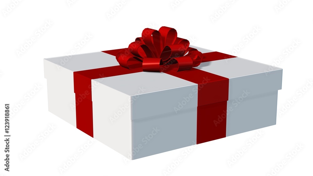 Obraz premium Present gift box for Christmas or birthday with red ribbons isolated on white