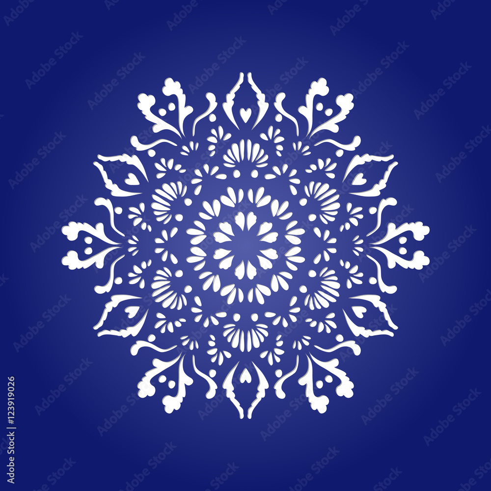 Die cut paper card with cutout mandala ornament. Die cut paper card with cutout mandala ornament.