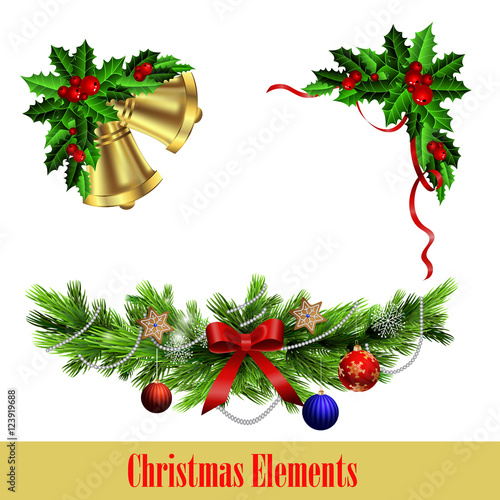 Decorative elements with Christmas evergreen set