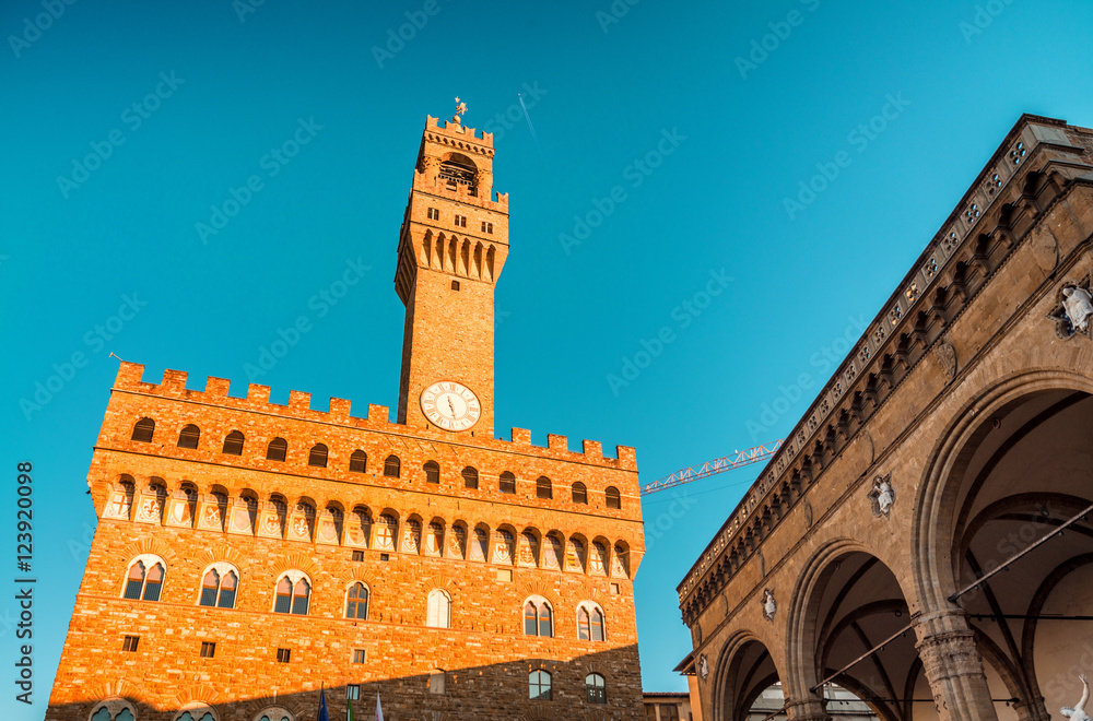 Piazza della Signoria in Florence. Medieval buildings