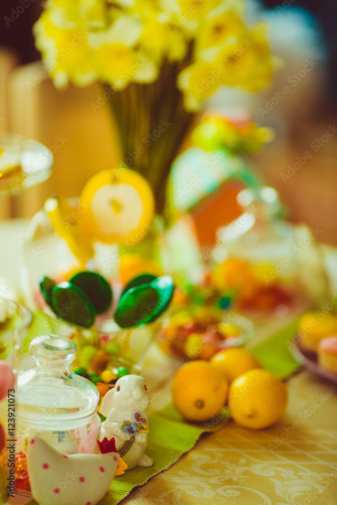Tea table full of sweets and lemons Tea table full of sweets and lemons