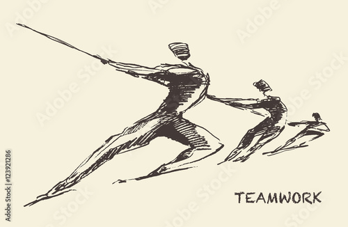 Drawn vector team teamwork partnership concept