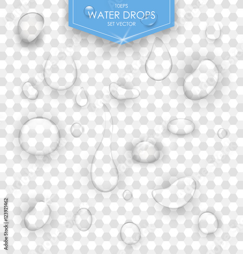 Pure clear water drops realistic set isolated vector illustration. Transparent water drop.