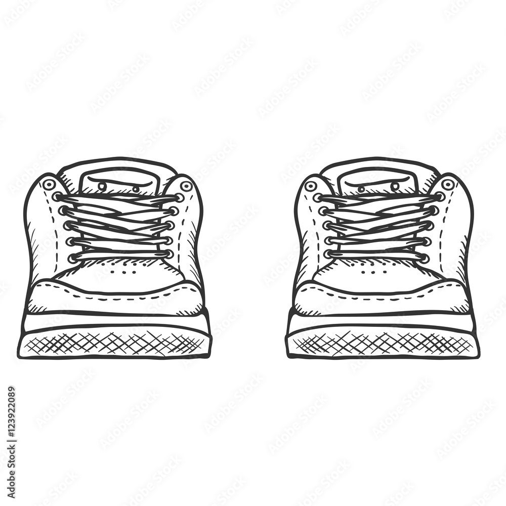 Vector Sketch Illustration - Pair of Skaters Shoes. Front View Stock Vector  | Adobe Stock
