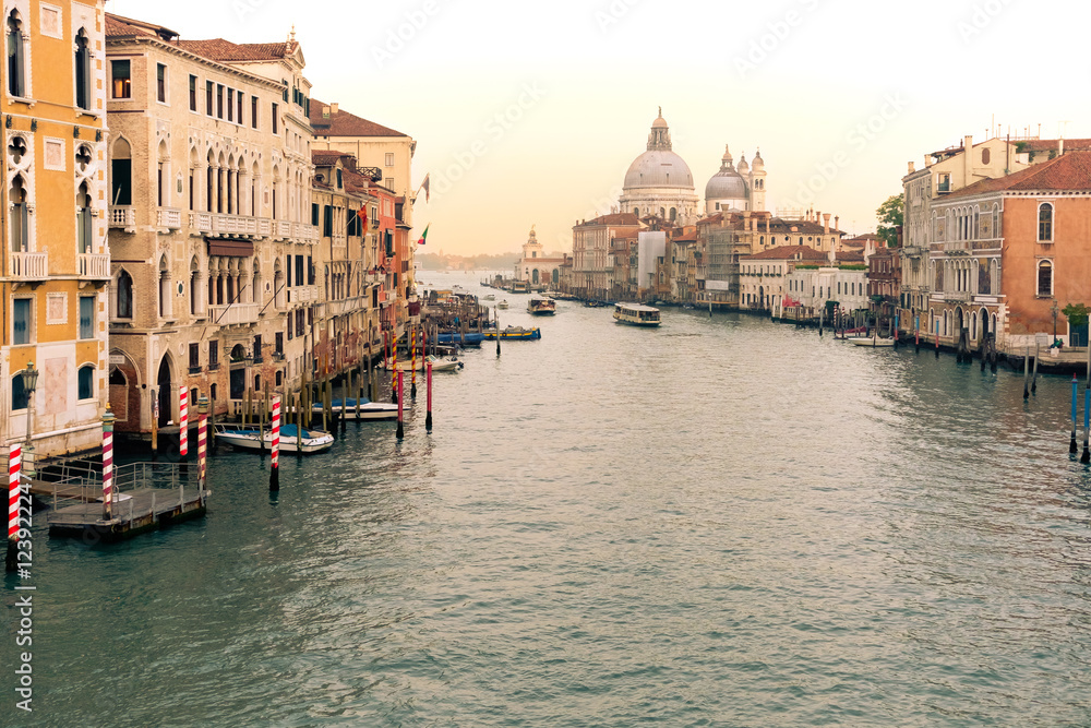 View of a Venice canal at sunset