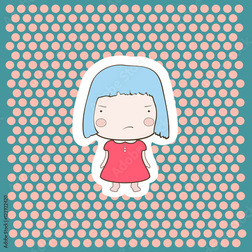 Cute Angry Gloomy Candy Blue Hair Cartoon Baby Girl photo