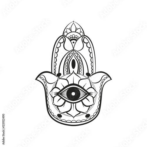Colorful bright candycolor hamsa Fatima hand protection symbol on white background