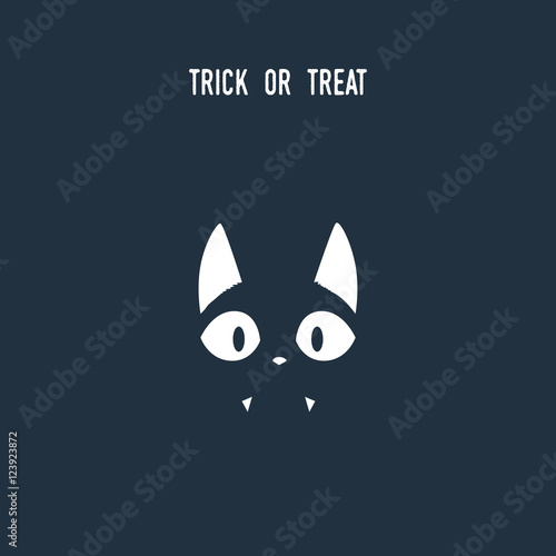 Halloween cat symbol using negative space silhouette. Animal holiday cartoon with adorable cute kitten.