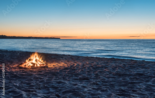 Bonfire on the Beach at Sunset