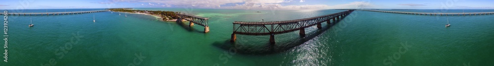 Old bridge in Bahia Honda State Park, aerial view of Florida