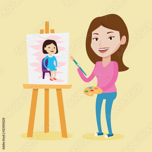 Creative female artist painting portrait.
