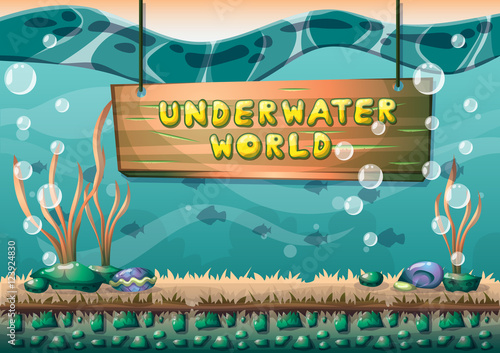 cartoon vector underwater background with separated layers for game art and animation game design asset in 2d graphic