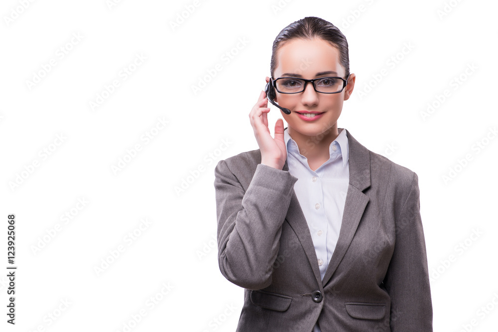 Woman helpdesk operator isolated on white Woman helpdesk operator isolated on white