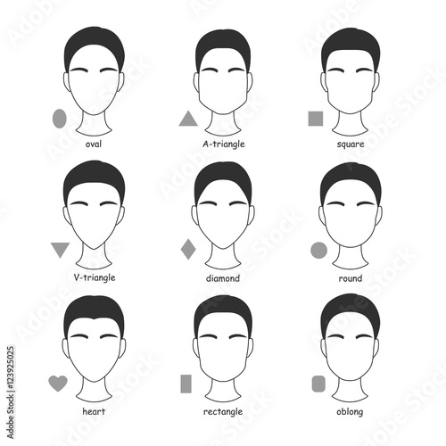 Female face types. Women with different face shapes. Vector cartoon illustration.