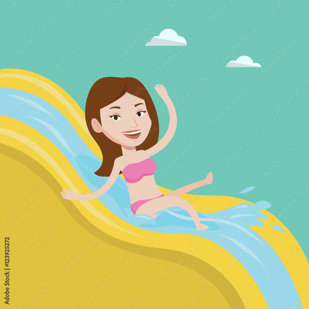 Woman riding down waterslide vector illustration. Woman riding down waterslide vector illustration.