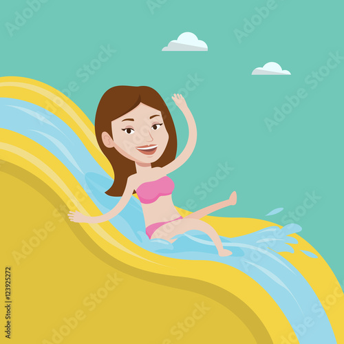 Woman riding down waterslide vector illustration.