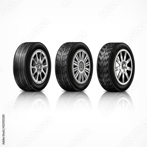 Three rubber wheels on white