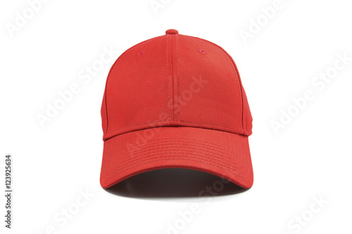 Closeup of the fashion red cap isolated on white background.