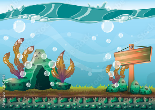 cartoon vector underwater background with separated layers for game art and animation game design asset in 2d graphic