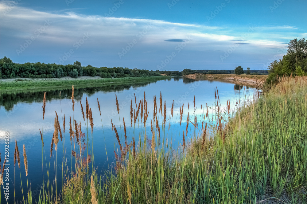 Summer river landscape in the evening Summer river landscape in the evening