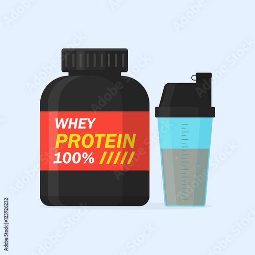 Whey protein and sports shaker vector illustration