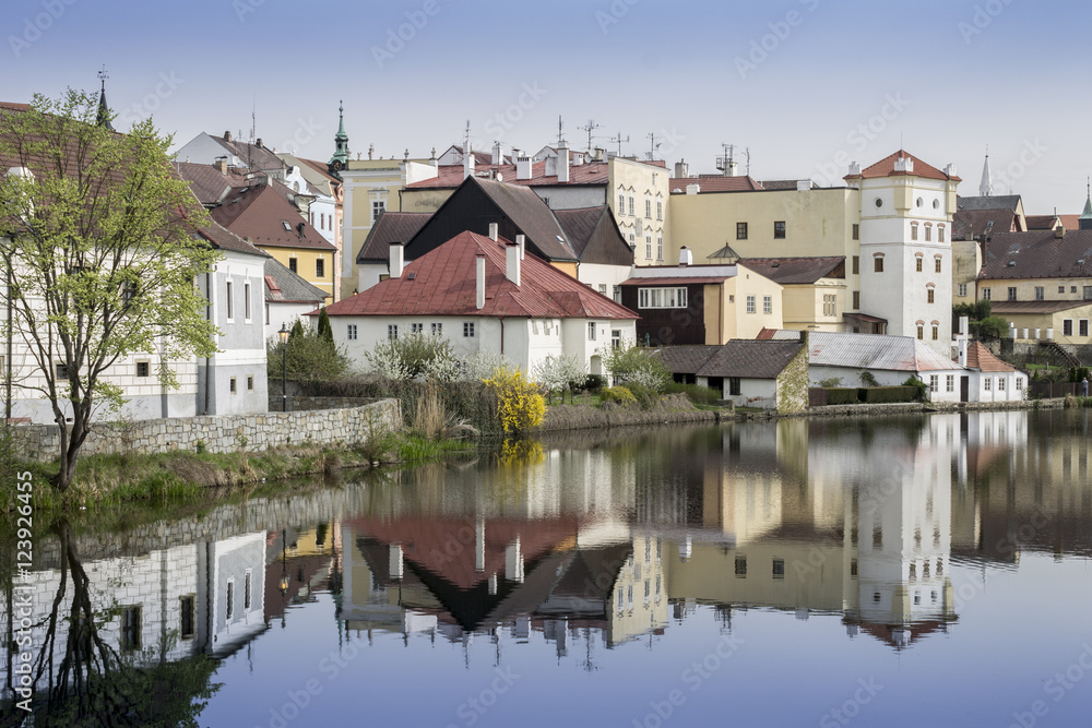 Old Town View with Lake. Jindrichuv Hradec City in Czech Republic - Southern Bohemia.
