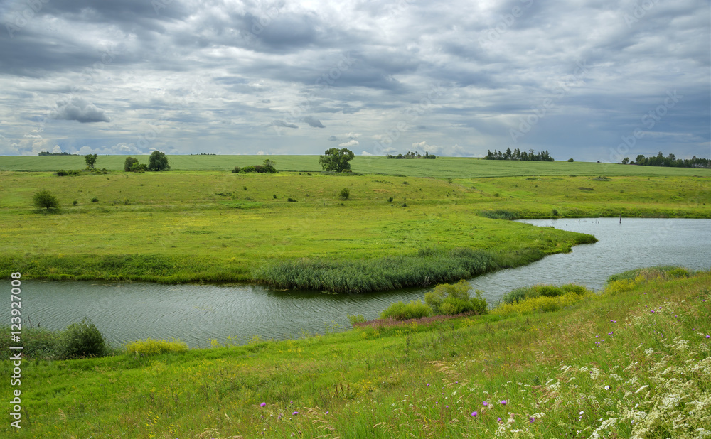 Naklejka premium Summer landscape.River Upa in Tula region,Russia.