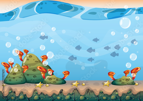 Fototapeta Naklejka Na Ścianę i Meble -  cartoon vector underwater background with separated layers for game art and animation game design asset in 2d graphic