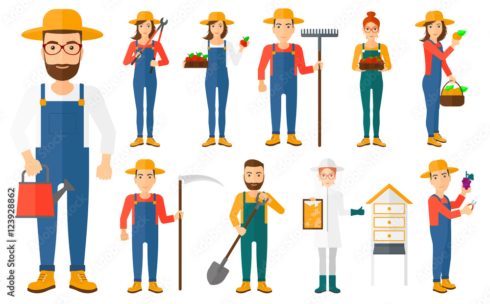 Set of agricultural illustrations with farmers. Set of agricultural illustrations with farmers.