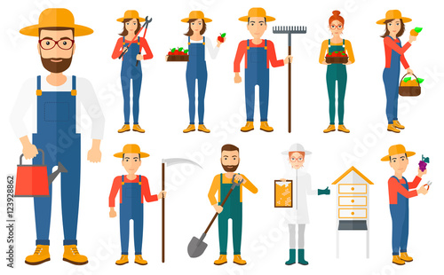 Set of agricultural illustrations with farmers.