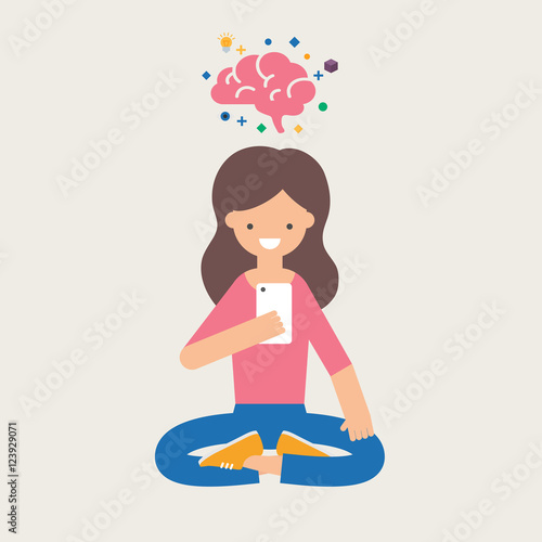 Girl with smartphone using brain training app