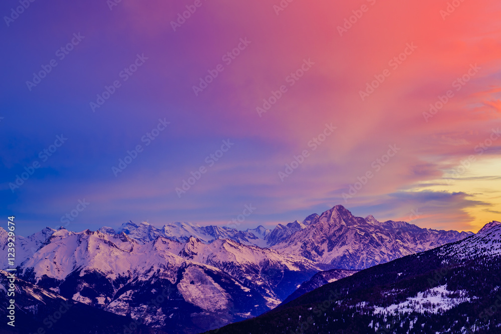 Swiss mountains at sunrise, Diableretes and Jungfrau - Swiss Alp