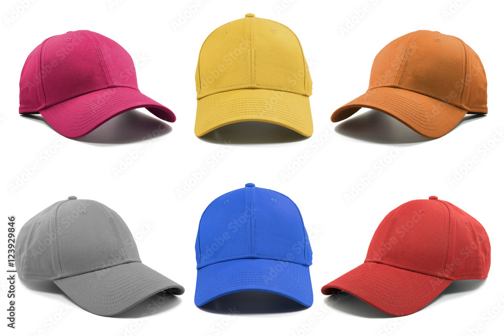 Group of the colorful fashion caps isolated on white background. Group of the colorful fashion caps isolated on white background.