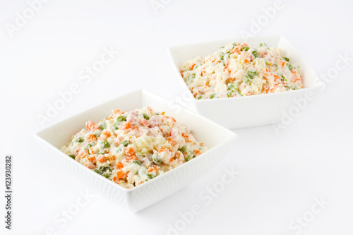 Russian salad isolated on white background


