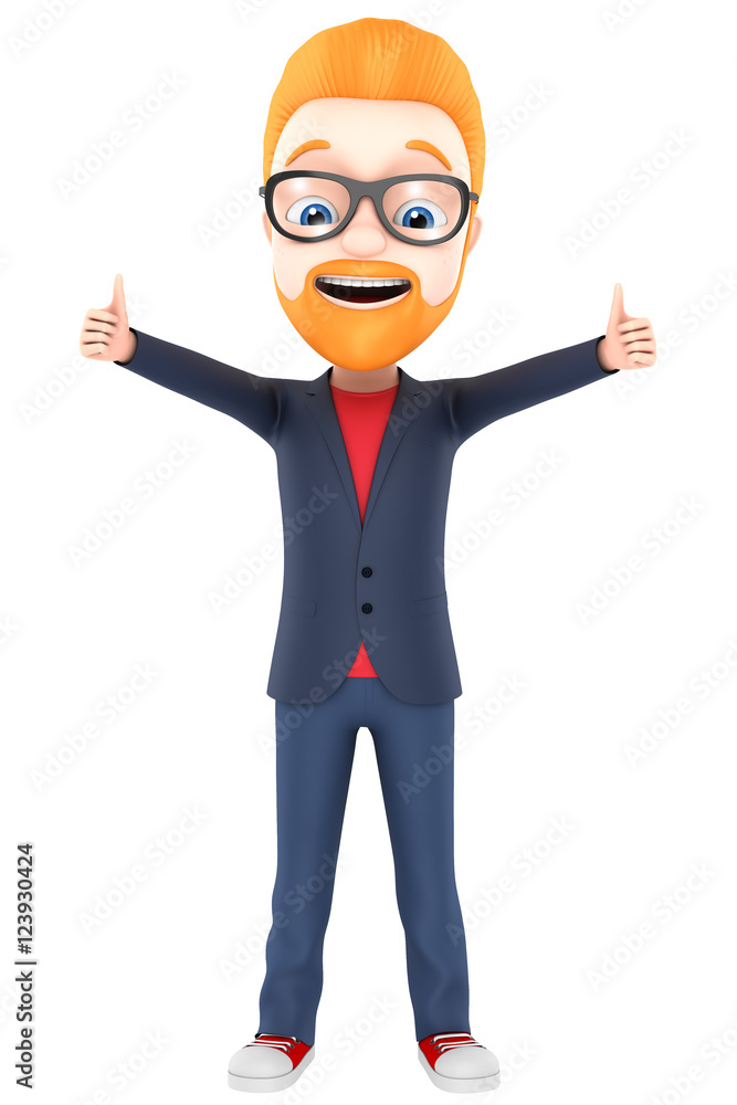 Cheerful man with red hair on a white background showing two thu Cheerful man with red hair on a white background showing two thu
