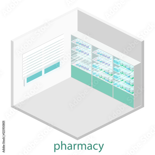 Isometric interior of pharmacy