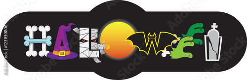 Logo Halloween made up of the symbols of this holiday