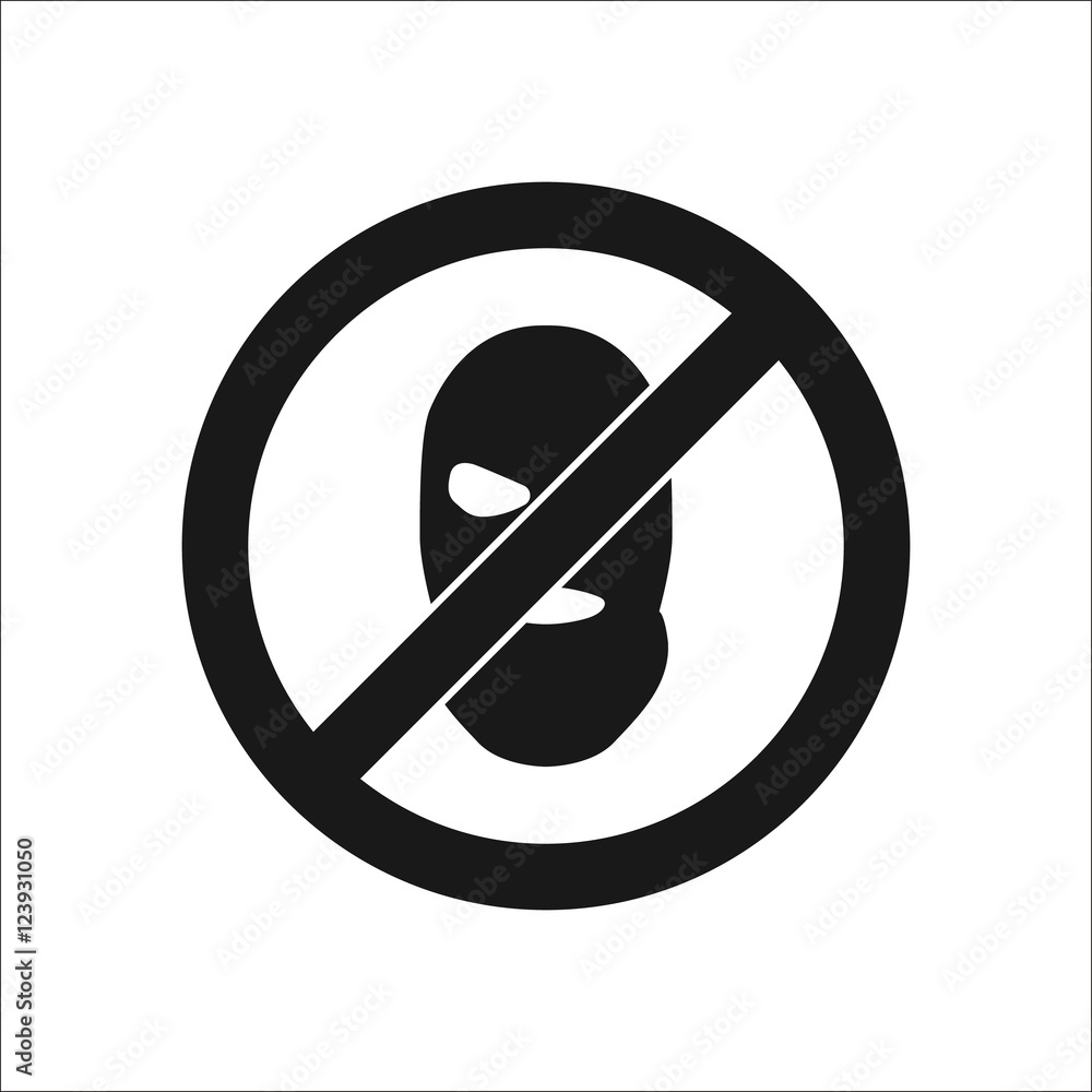 No stop terrorism sign balaclava mask silhouette icon on background No stop terrorism sign balaclava mask silhouette icon on background