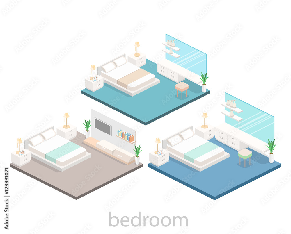 modern bedroom design in isometric style.