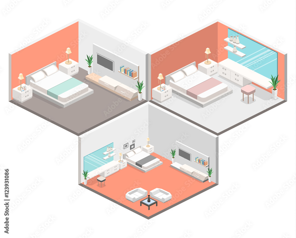 modern bedroom design in isometric style.