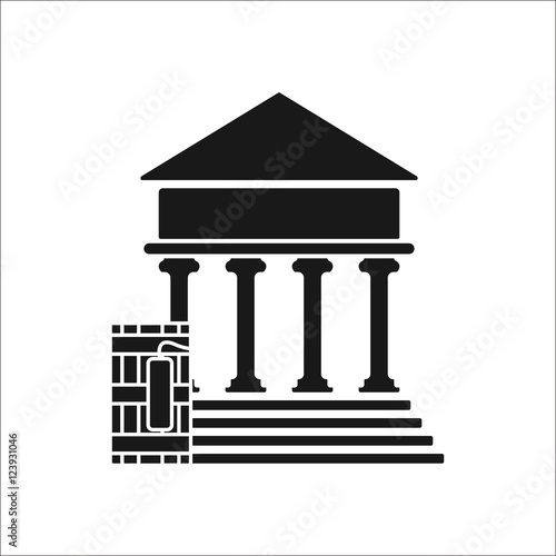 Terrorist bomb building silhouette icon on background