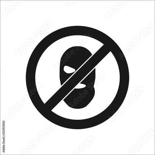 No stop terrorism sign balaclava mask silhouette icon on background