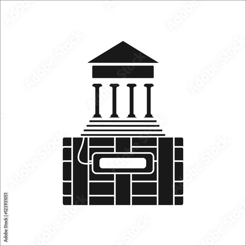 Terrorist bomb building silhouette icon on background
