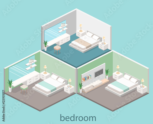modern bedroom design in isometric style.